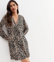 New Look Brown Leopard Print V Neck Twist Front Mini Dress
